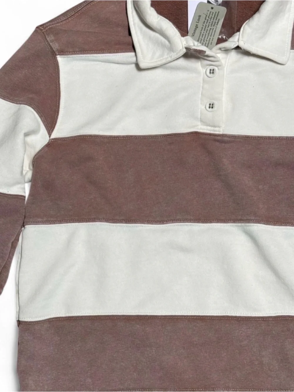 Vintage Rugby Polo in Cream and Dusty Brown